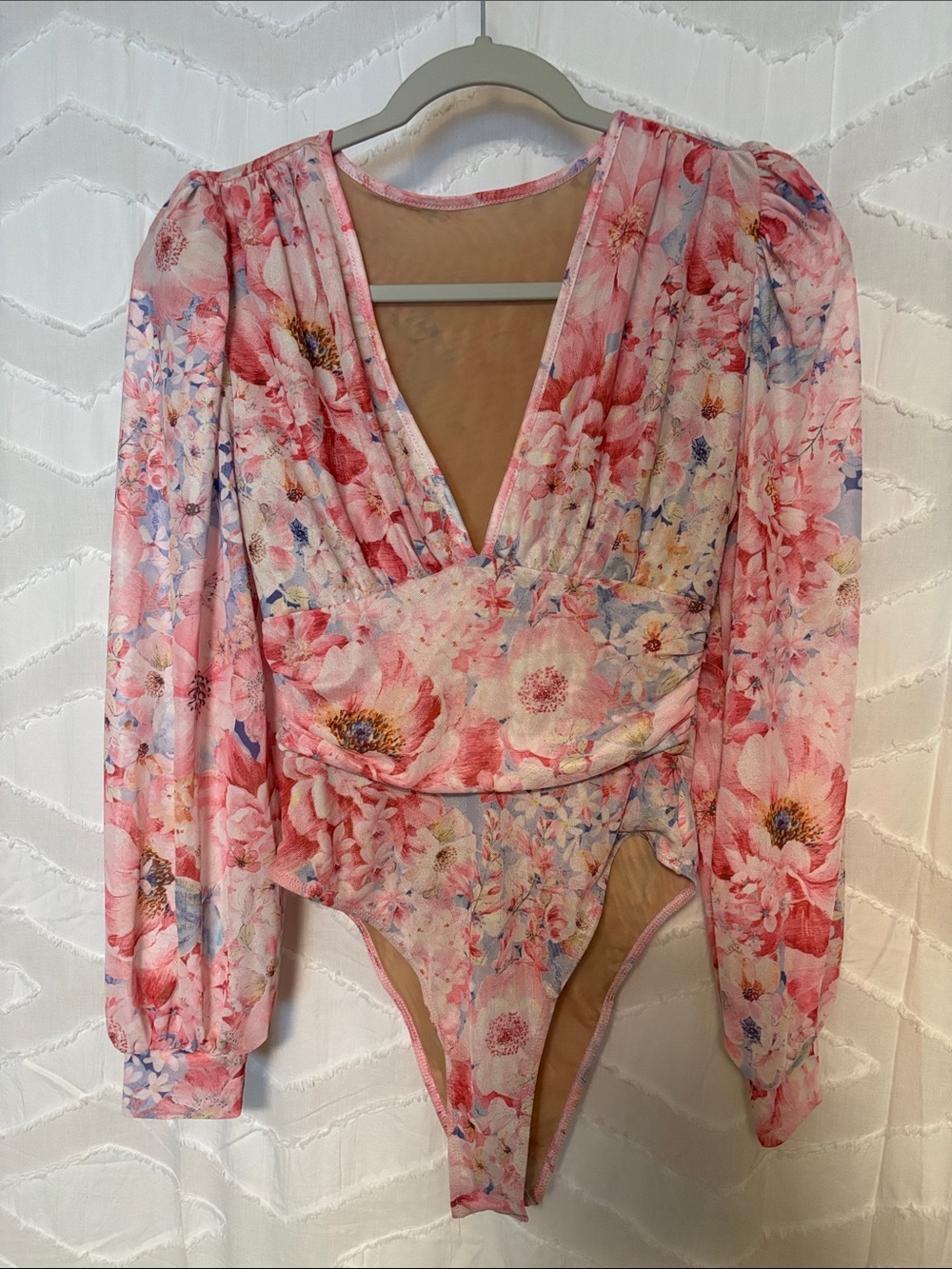 Floral Pink V-Neck Long Sleeve Bodysuit